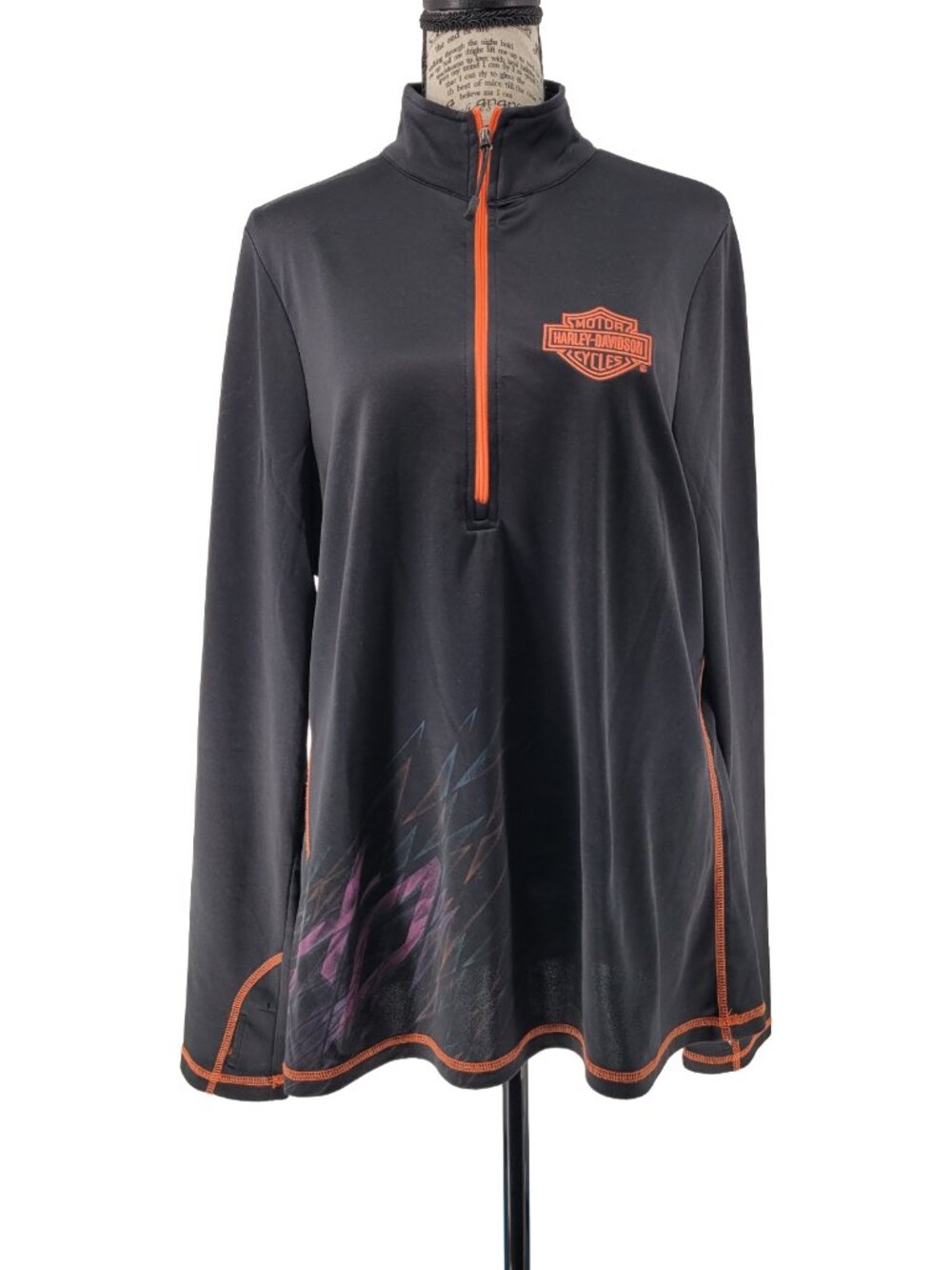 Harley Davidson Women’s XL Black 1/4 Zip Pullover Thumb Holes Appleton WI